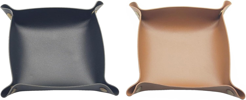 2Pcs Leather Valet Tray, Foldable Catchall Organizer for Keys, Phone, Wallet, Je