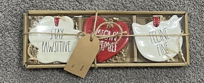 Rae Dunn Christmas Ornaments 3 Set  Ceramic Flat NEW
