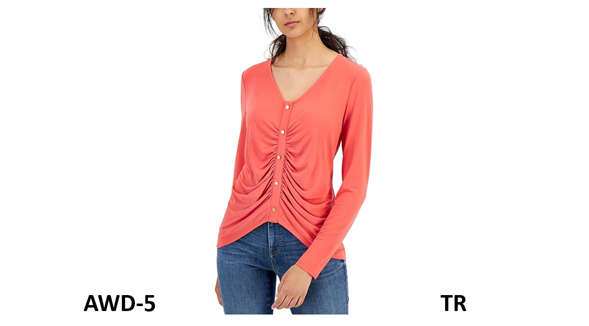 International Concepts Women Ruched Button Detail Long-Sleeve Top, Lt/Pas Org, L