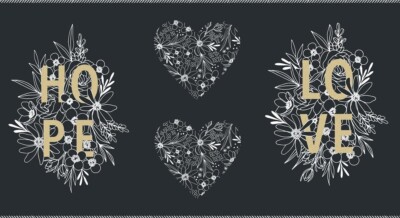 Moda Gilded by Alli K. Design 11537 14M Black 24'' Panel w/Metallic  Cotton