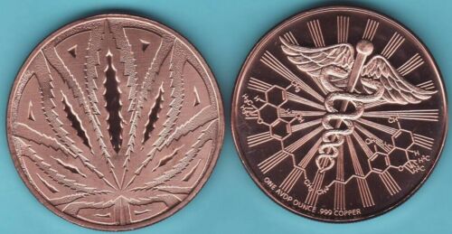    CANNABIS    1 oz. Copper Round Coin   THE BIG LEAF  design