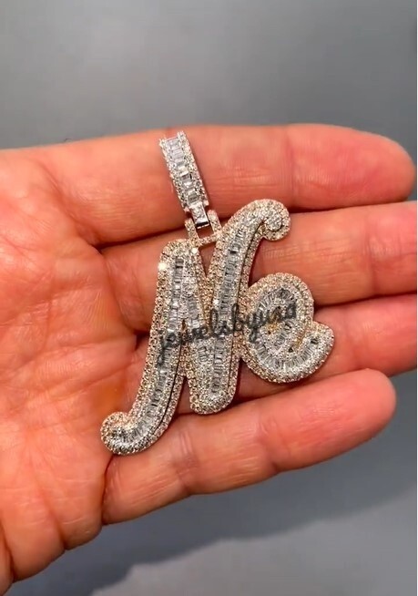Pre-owned Universal Customize Any 2 Letter Men's Baguette Simulated Diamond Rapper Pendant 925silver In White