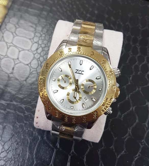 Orologio Polso Zcc Uomo Quarzo Cronografo Elegante Oro Silver Fondo Silver lac