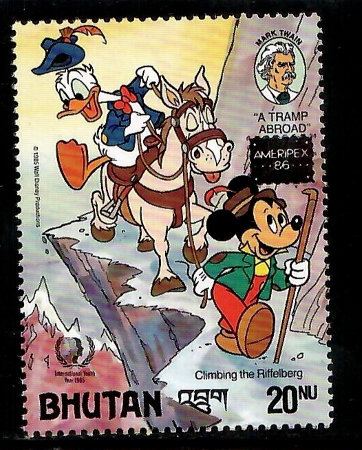 Bhutan 1986 - Disney - Mark Twain Mickey Donald Ameripex