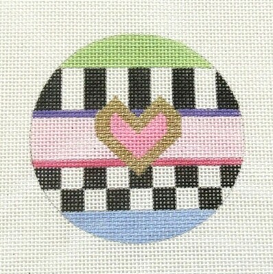 Sew Much Fun Round Heart with Stitch Guide Handpainted Needlepoint Canvas 