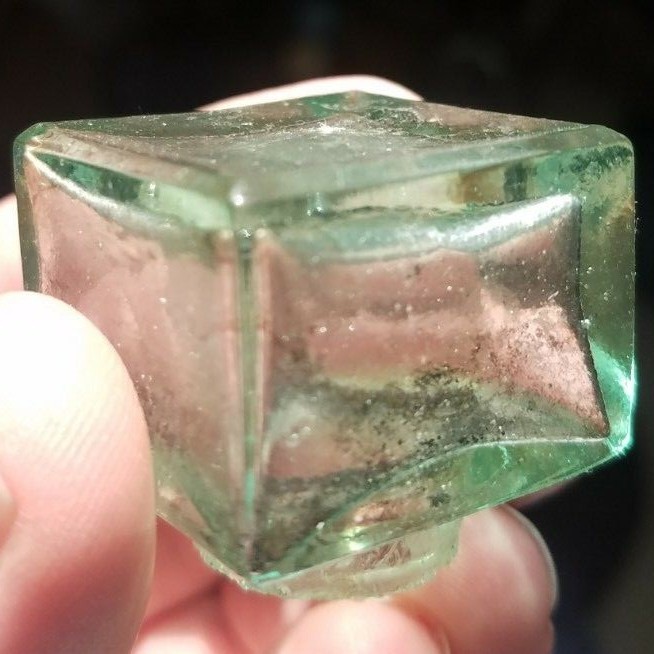 NICE PAIR OF SMALL SIZE AQUA GLASS INKWELLS GROUND LIP FINISH FREE SHIPPING