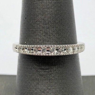 Sterling Silver 925 Elevated CZ Illusion Textured Border Narrow Cocktail Ring 7
