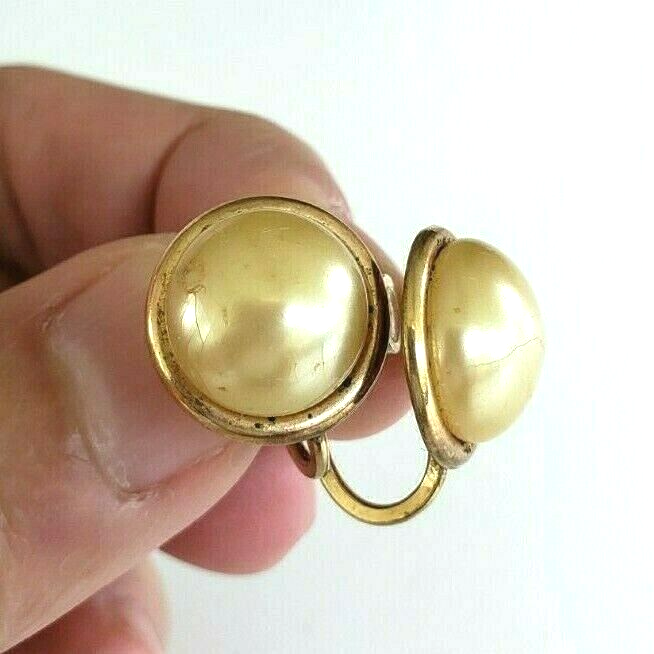 Vintage HV Rolled Gold Faux Pearl Screw Back Earrings 9/16