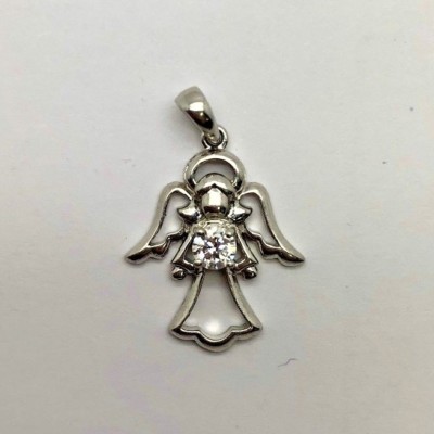 Sterling Silver 925 Elevated Round CZ Openwork Angel Wings Religious Pendant