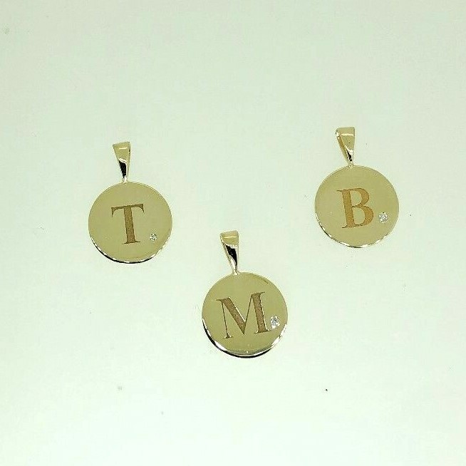 Pre-owned Kgm Diamonds Classic Initial Medallion Charm Diamond 0.03ct Name Pendant 14k Gold Birthday In White/colorless