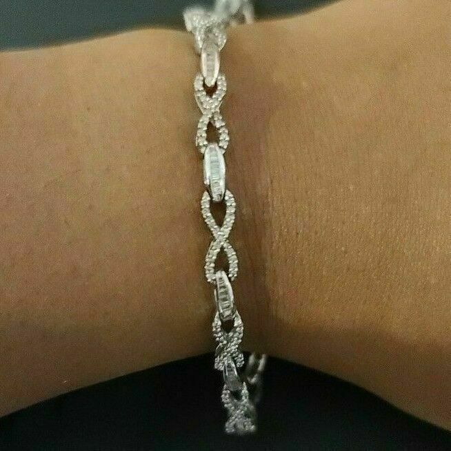 12 Ct Baguette Round Cubic Zirconia Infinity Tennis Bracelet White Gold Plated