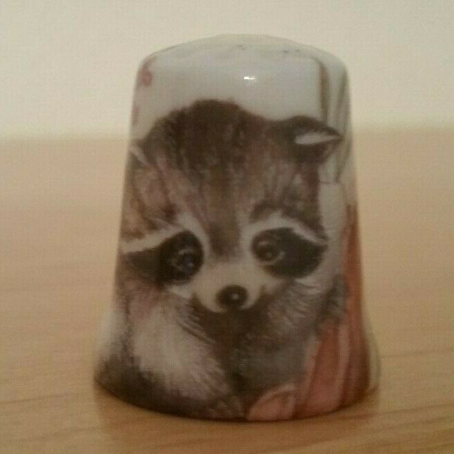 Raccoon One of a Kind Thimble painted by Jeanne Dix