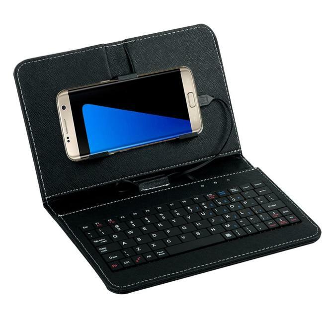 General Wired Keyboard Flip Holster Case For Andriod Mobile Phone 4.2''-6.8'' BK