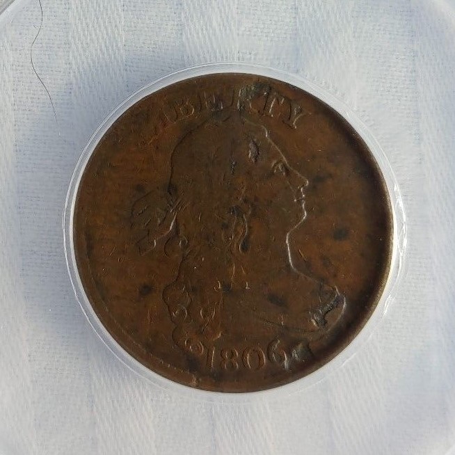 1806 1/2c SMALL 6 WITH STEMS ANACS F15 LAMINATIONS -- SUPER RARE!!!