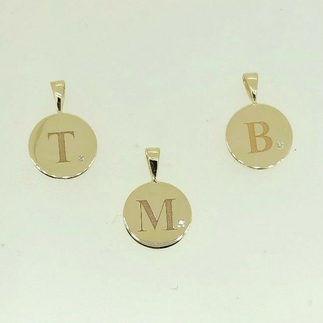 Pre-owned Kgm Diamonds Classic Initial Medallion Charm Diamond 0.03ct Name Pendant 14k Gold Birthday In White/colorless