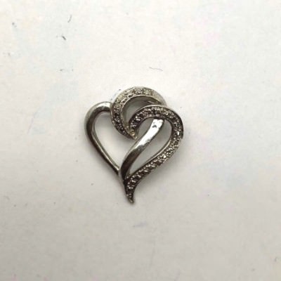 Sterling Silver 925 Petite Oxidized CZ Pave Swirl Wave Overlap Heart Pendant