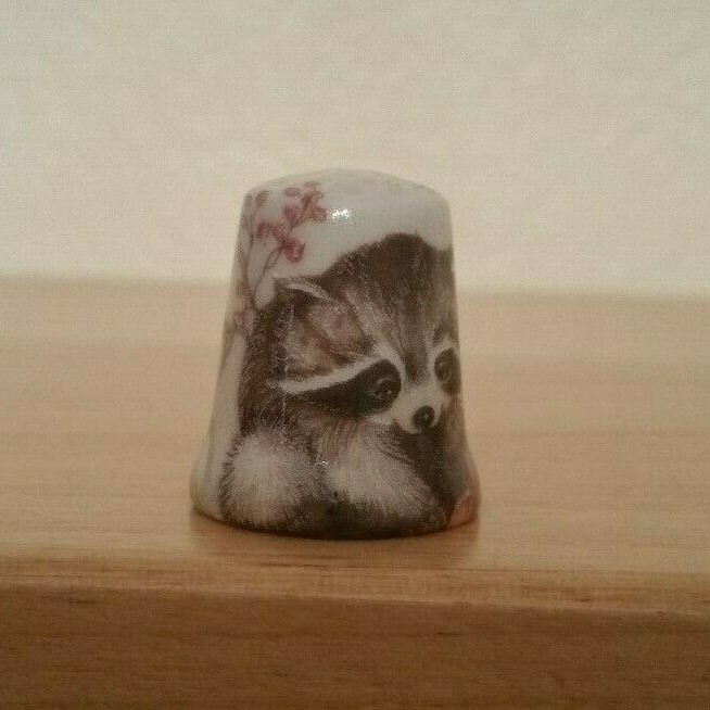 Raccoon One of a Kind Thimble painted by Jeanne Dix