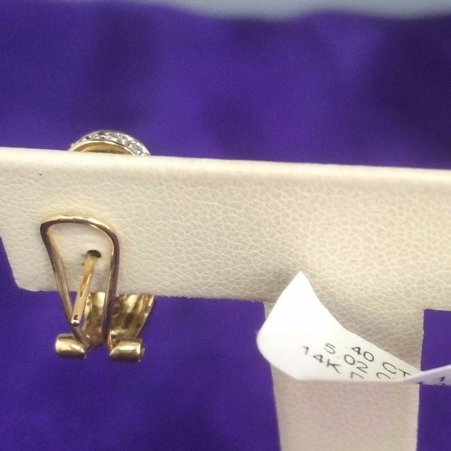 Pre-owned Amethyst Oval Purple  & White Diamonds Earrings Omega Back In 14k Yellow Gold