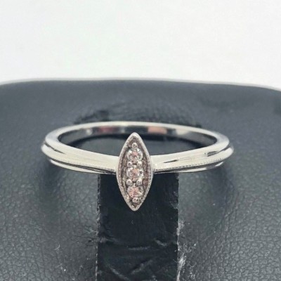 Sterling Silver 925 Petite CZ Pave Elevated Marquise Dotted Cocktail Band Ring 7