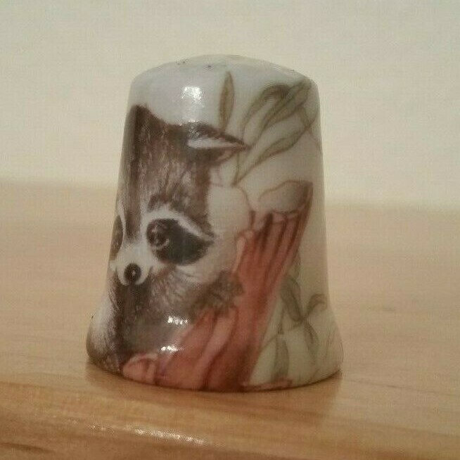 Raccoon One of a Kind Thimble painted by Jeanne Dix