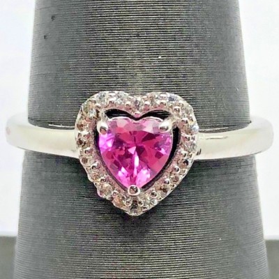 Sterling Silver 925 Elevated Heart Faceted Sapphire CZ Halo Band Cocktail Ring 7