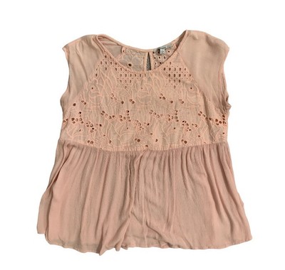 Acemi Women's Size L Light Pink Rose Embroidered Keyhole Sleevless Top (B1)