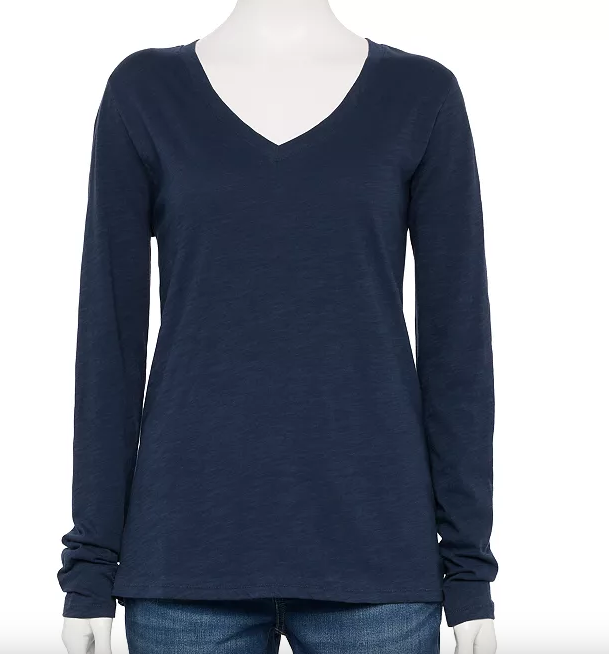 SONOMA Womens TALL Cotton V-Neck L/S T-SHIRT   M   L  XL  (Black White Navy) NWT