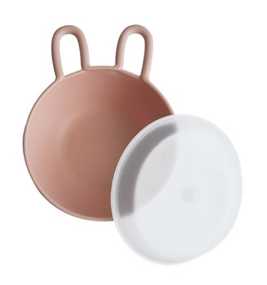 Pink Rabbit-shaped Cereal Bowl Made of Safe PP & Silicone for Children with Lid