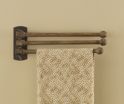 Primitive Country Farmhouse Rustic 3 Prong Wood Towel Rack Wall Hanger