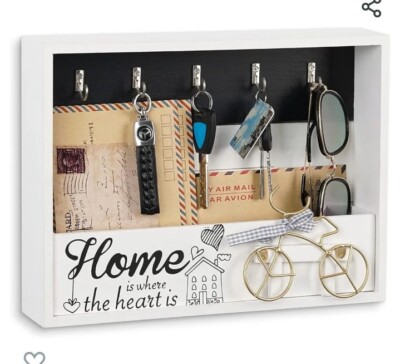 Optyuwah 2 Layer Key Holder for Wall, Wooden Letter Holder Magazine Organizer...