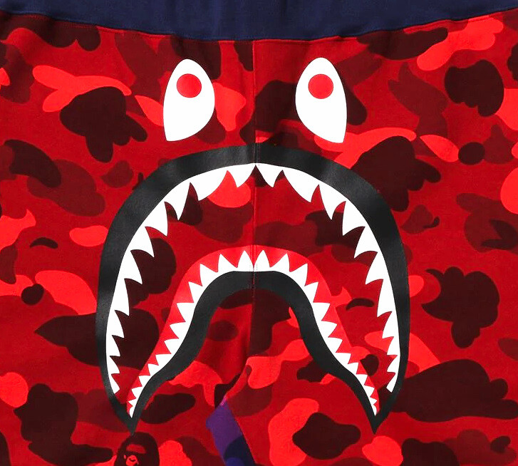 Pre-owned Bape A Bathing Ape  "crazy Camo Shark Sweat Shorts" Red Size S-2xl
