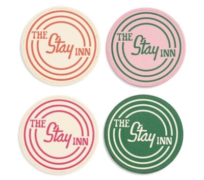 Ban.do Leatherette Stay Inn Retro Coaster Set Of 4; Vintage Look, Stitching