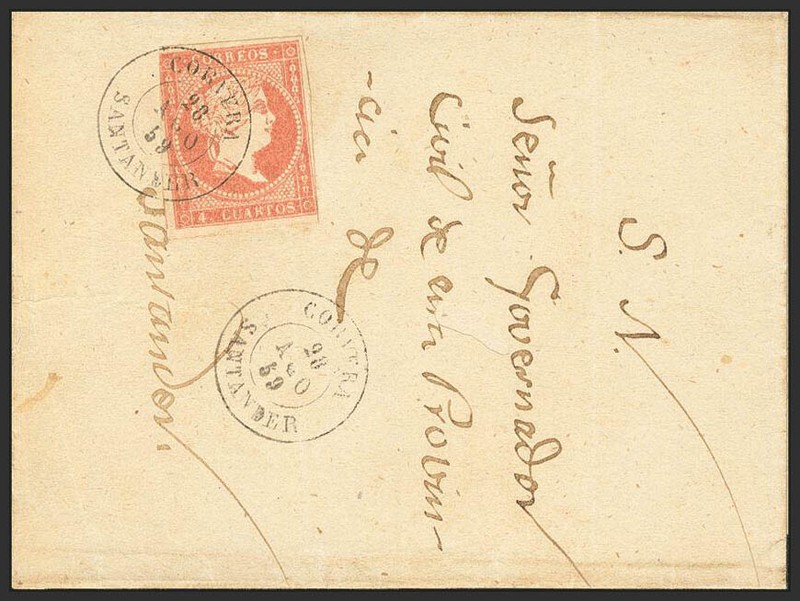 Cantabrie. Histoire Postale. Sur 48. 1856. 4 Quartos Rouge. Corvera Ã Santander