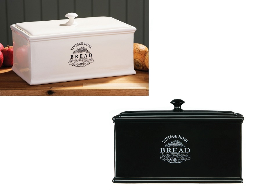 Vintage Home Bread Box Ceramic Black or Cream For Kitchen Home Storage