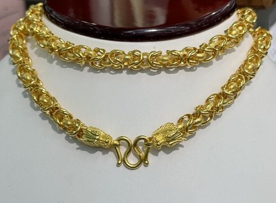 24k Solid Yellow Gold Big Shiny Dragon Royal Chain Necklace. 24 . 75.83 Grams