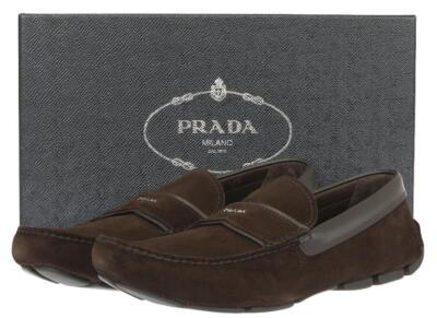 НОВЫЕ МОКАСИНЫ PRADA MORO ИЗ САФЬЯНО-ЗАМШЕВОЙ КОЖИ С ЛОГОТИПОМ ВОДИТЕЛИ 10,5/США 11,5