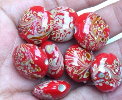 10pcs handmade Lampwork glass Oblate beads red phoenix tail 10mm*18mm
