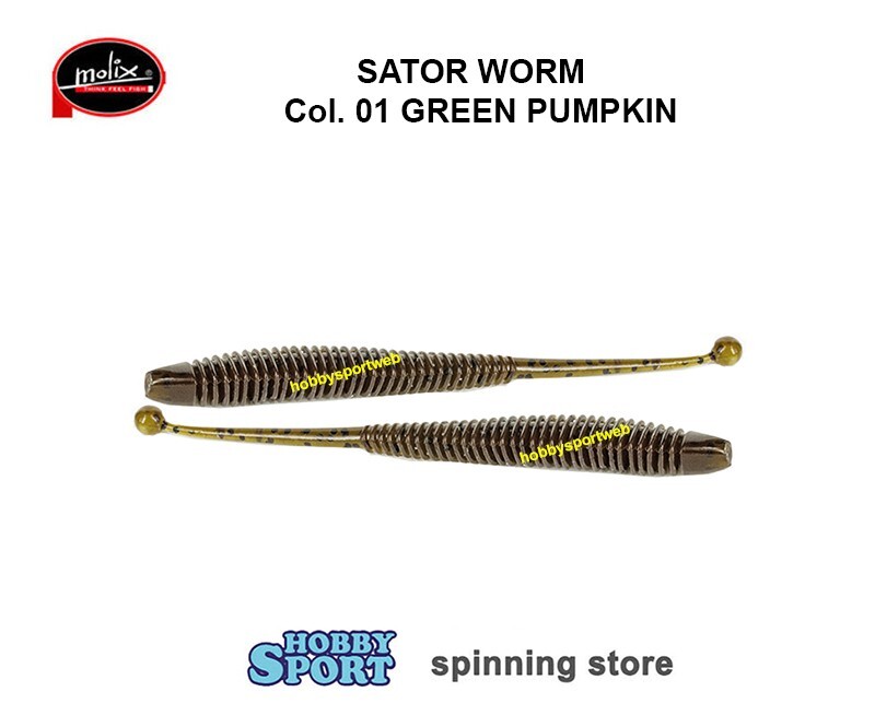 MOLIX SATOR WORM 4" COL.  01 GREEN PUMPKIN SPINNING BLACK BASS CONF. 10 PZ