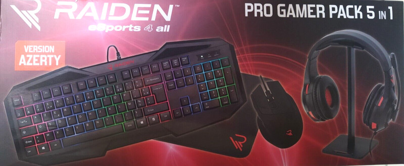 Raiden Pro Gamer Combo Pack 5 In 1 Tastatur (Rgb), Maus, Headset, Mauspad Azerty