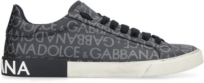 Pre-owned Dolce & Gabbana Portofino Leather And Fabric Low-top Sneakers In Black