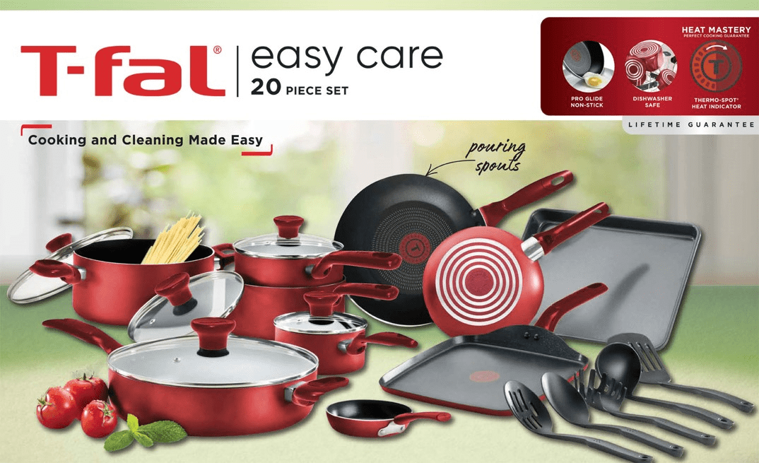 T-fal 20pcs Nonstick Cookware Set Thermo-spot Technology Sturdy And Secure Grip