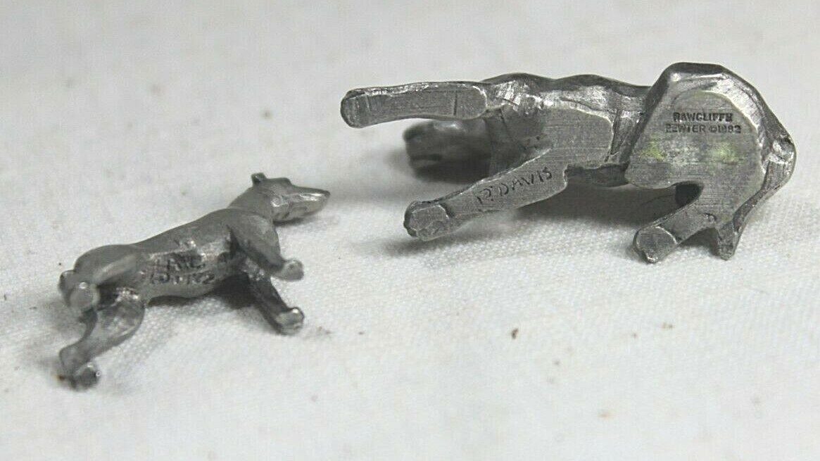 RAWCLIFFE PEWTER 2 Miniature Dog Figurines Doberman Pinscher Great Dane Signed