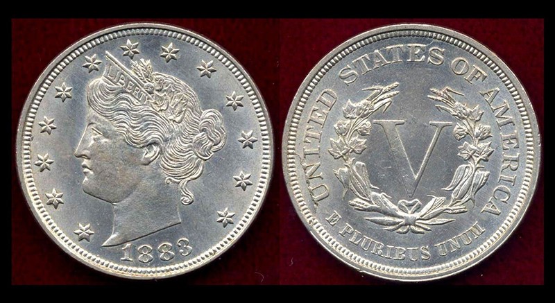 1883 5C NO CENTS MINT LUSTER ORIGINAL COLOR & SURFACE
