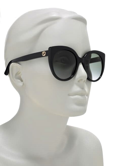 GUCCI Shiny Black 55mm Oversize Round Cat Eye Grey Gradient