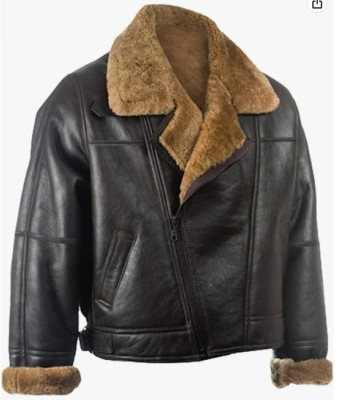Brown B4 RAF Aviator Men's Sheepskin Real Shearling Leather Flight Bomber Jacket