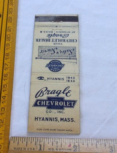1940s Bragle Chevrolet Hyannis Mass. VINTAGE matchbook cover