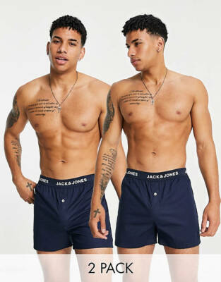 Jack & Jones 2 pack woven boxers underwear in navy Size Large A42