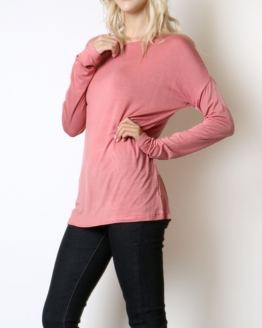 COMFY WOMEN DROP SHOULDER LOOSE FIT TOP TUNIC LONG SLEEVE STRETCH MISSY S M L