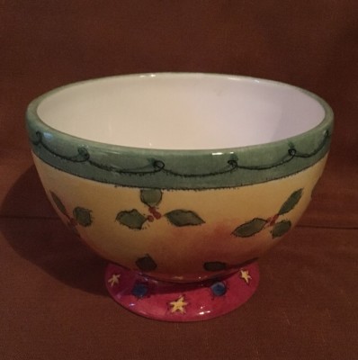 SUE ZIPKIN SWEET SHOPPE CHRISTMAS LARGE 7''D CANDY BOWL WITH BOX HOLLY 0995-189
