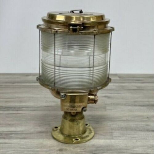 Vintage Brass Kockums Fresnel Lens Post Light